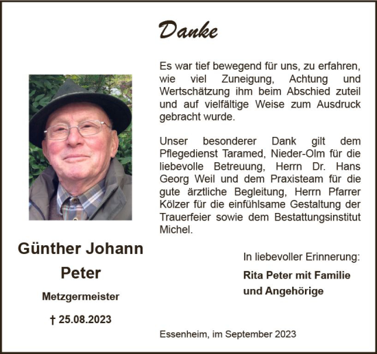 Traueranzeige von Günther Johann Peter von Allgemeine Zeitung Mainz