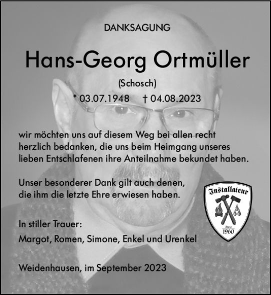 Traueranzeige von Hans-Georg Ortmüller von Hinterländer Anzeiger