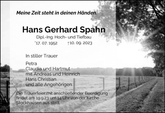 Traueranzeige von Hans Gerhard Spahn von VRM Trauer