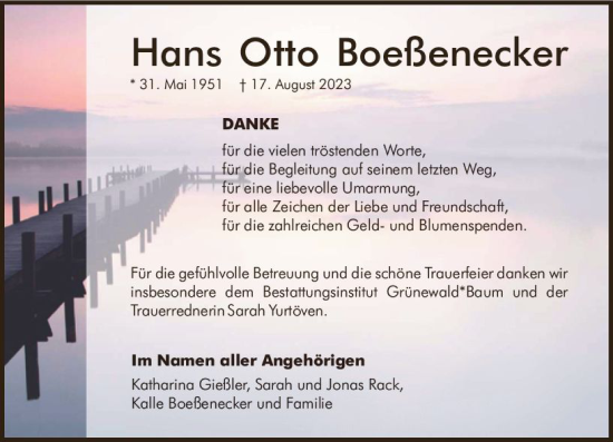 Traueranzeige von Hans Otto Boeßenecker von Allgemeine Zeitung Mainz