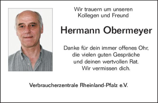 Traueranzeige von Hermann Obermeyer von Allgemeine Zeitung Mainz