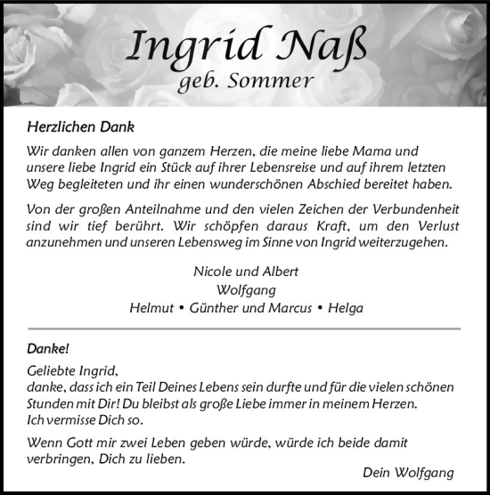 Traueranzeige von Ingrid Naß von Allgemeine Zeitung Mainz