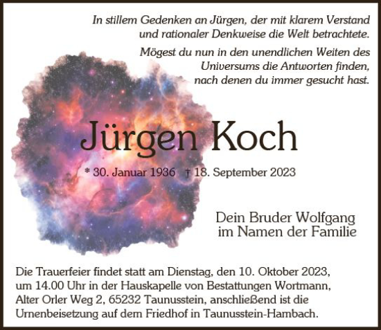 Traueranzeige von Jürgen Koch von Idsteiner Land/Untertaunus