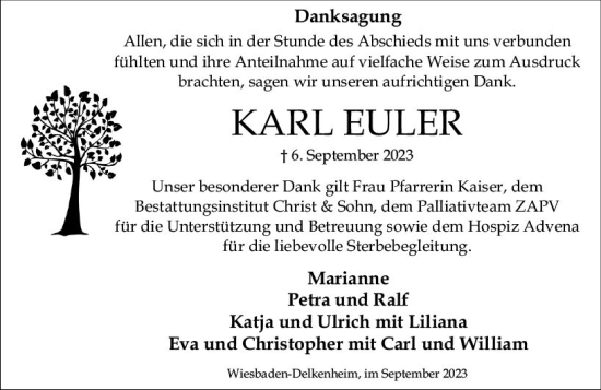 Traueranzeige von Karl Euler von Wiesbadener Kurier