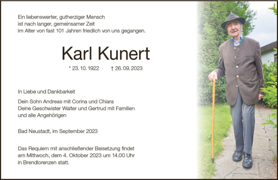Traueranzeige von Karl Kunert von Groß-Gerauer Echo