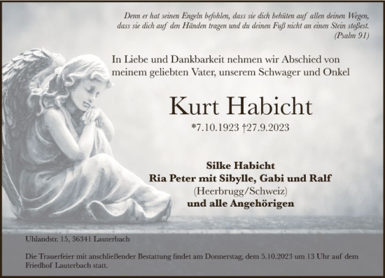 Traueranzeige von Kurt Habicht von VRM Trauer