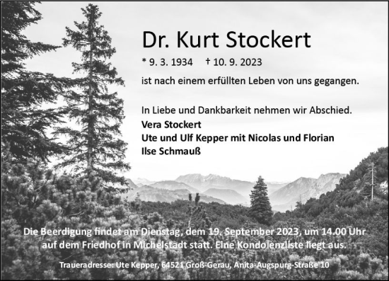 Traueranzeige von Kurt Stockert von Odenwälder Echo