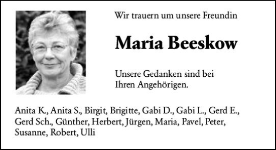 Traueranzeige von Maria Beeskow von Darmstädter Echo