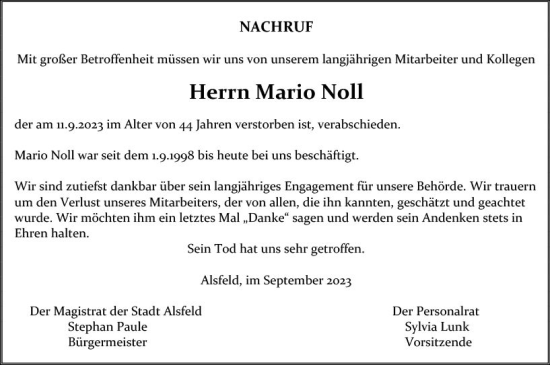 Traueranzeige von Mario Noll von VRM Trauer