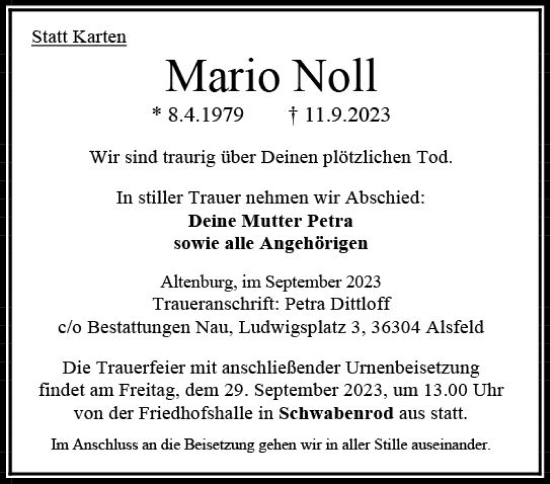 Traueranzeige von Mario Noll von VRM Trauer