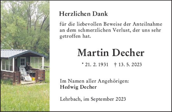 Traueranzeige von Martin Decher von VRM Trauer