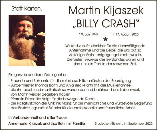 Traueranzeige von Martin Kijaszek von Allgemeine Zeitung Mainz