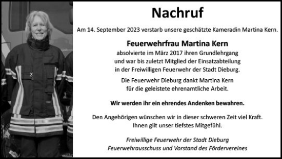 Traueranzeige von Martina Kern von Dieburger Anzeiger/Groß-Zimmerner Lokal-Anzeiger