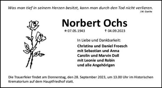 Traueranzeige von Norbert Ochs von Allgemeine Zeitung Mainz