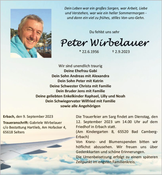 Traueranzeige von Peter Wirbelauer von Nassauische Neue Presse