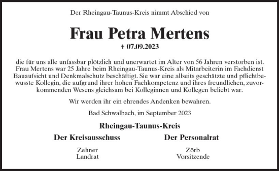 Traueranzeige von Petra Mertens von Wiesbadener Kurier