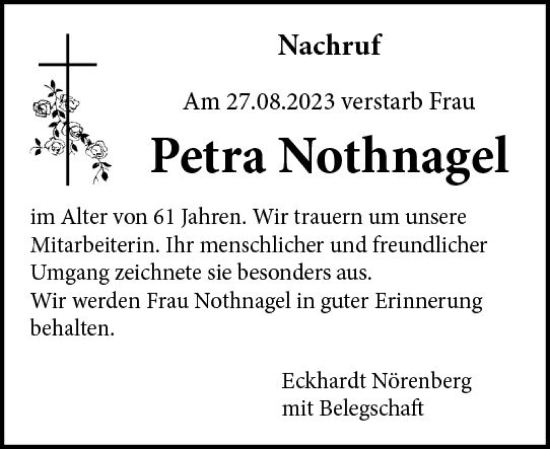 Traueranzeige von Petra Nothnagel von Allgemeine Zeitung Alzey