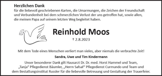 Traueranzeige von Reinhold Moos von Rheingau Kurier