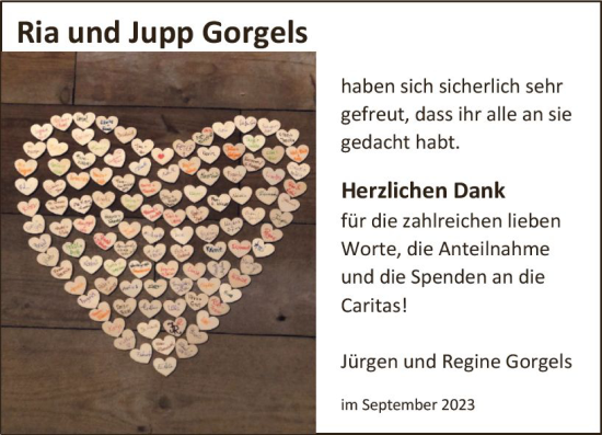 Traueranzeige von Ria und Jupp Gorgels von Wiesbadener Kurier