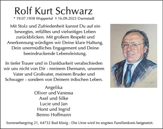 Traueranzeige von Rolf Kurt Schwarz von Odenwälder Echo