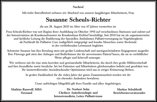 Traueranzeige von Susanne Scheuls-Richter von VRM Trauer