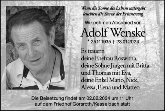 Traueranzeige von Adolf Wenske von Idsteiner Land/Untertaunus