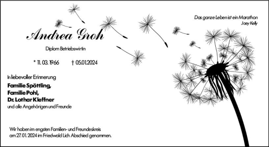 Traueranzeige von Andrea Groh von Wetzlarer Neue Zeitung