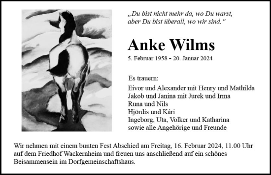 Traueranzeige von Anke Wams von Allgemeine Zeitung Mainz