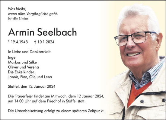 Traueranzeige von Armin Seelbach von Nassauische Neue Presse