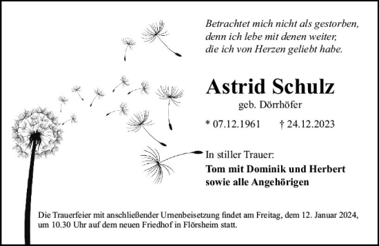 Traueranzeige von Astrid Schulz von Rüsselsheimer Echo