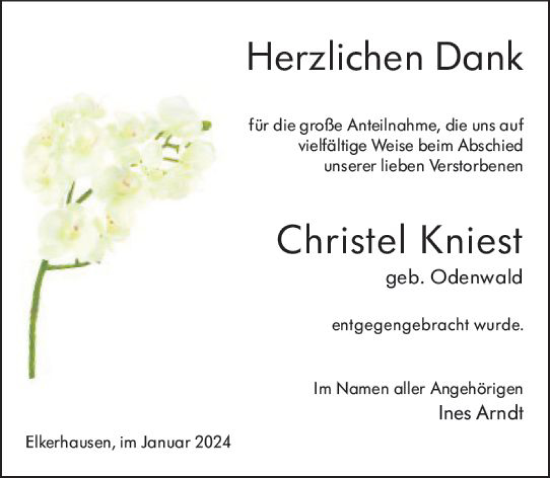 Traueranzeige von Christel Kniest von Weilburger Tageblatt