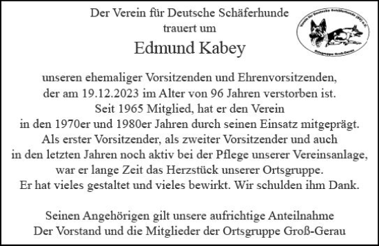 Traueranzeige von Edmund Kabey von Groß-Gerauer Echo