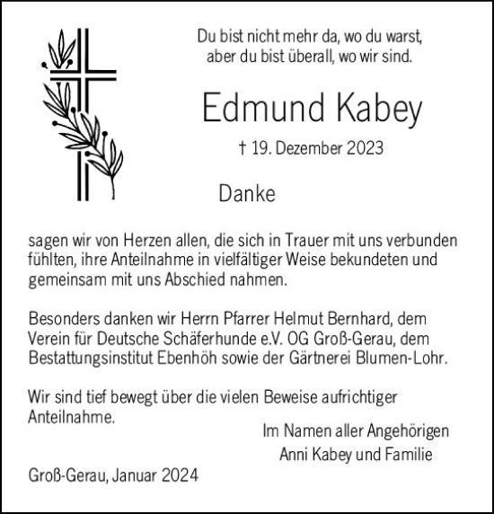 Traueranzeige von Edmund Kabey von Groß-Gerauer Echo