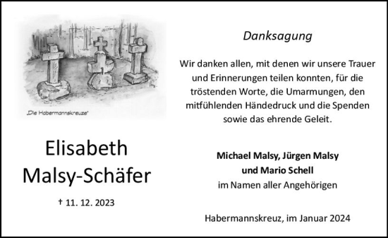 Traueranzeige von Elisabeth Malsy-Schäfer von Odenwälder Echo