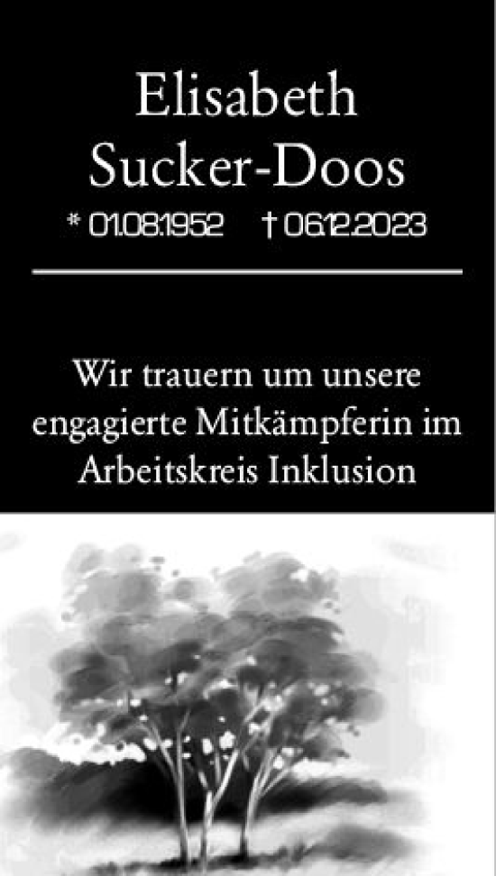 Traueranzeige von Elisabeth Sucker-Doos von Wiesbadener Kurier