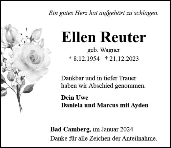 Traueranzeige von Ellen Reuter von Camberger Anzeiger
