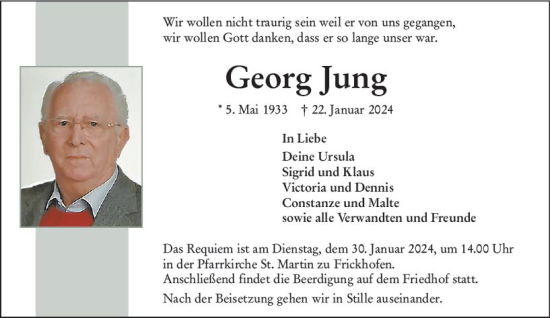 Traueranzeige von Georg Jung von Nassauische Neue Presse