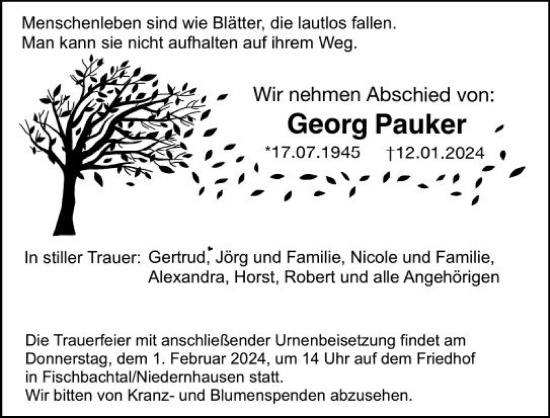 Traueranzeige von Georg Pauker von Darmstädter Echo