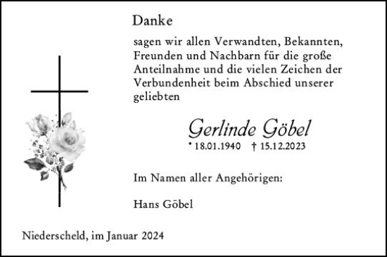 Traueranzeige von Gerlinde Göbel von Dill Block