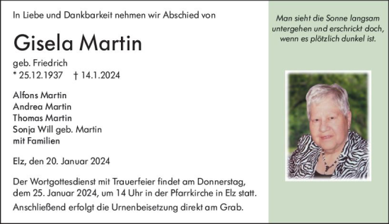 Traueranzeige von Gisela Martin von Nassauische Neue Presse