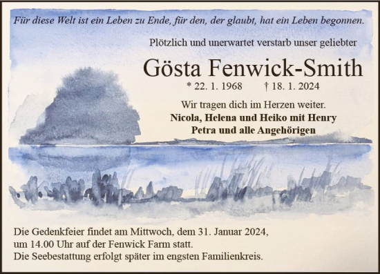 Traueranzeige von Gösta Fenwick-Smith von Odenwälder Echo