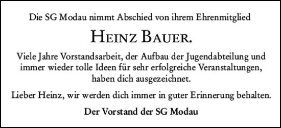 Traueranzeige von Heinz Bauer von Darmstädter Echo