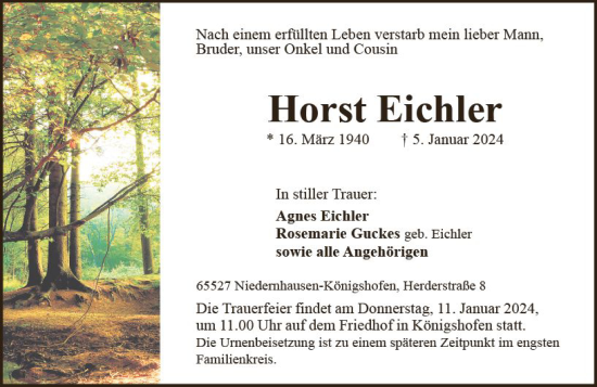 Traueranzeige von Horst Eichler von Idsteiner Land/Untertaunus