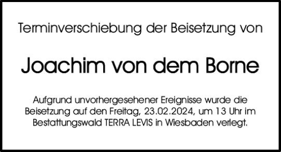 Traueranzeige von Joachim von dem Borne von Allgemeine Zeitung Bingen/Ingelheim