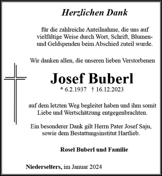 Traueranzeige von Josef Buberl von Camberger Anzeiger