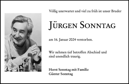 Traueranzeige von Jürgen Sonntag von Groß-Gerauer Echo