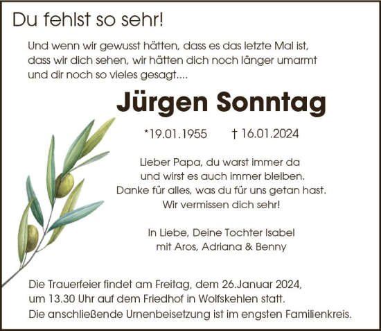 Traueranzeige von Jürgen Sonntag von Groß-Gerauer Echo