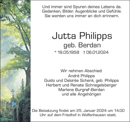 Traueranzeige von Jutta Philipps von Weilburger Tageblatt