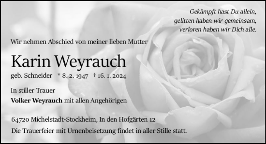 Traueranzeige von Karin Weyrauch von Odenwälder Echo