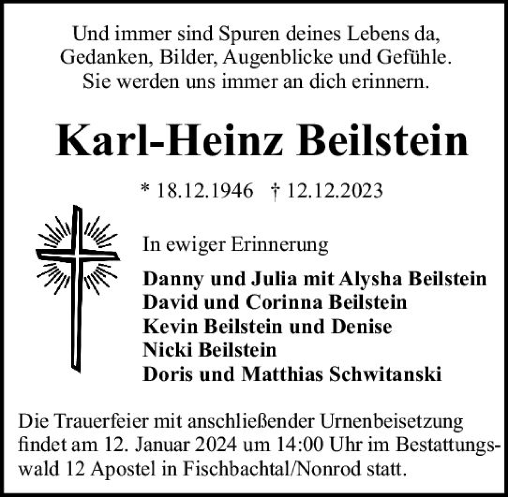  Traueranzeige für Karl-Heinz Beilstein vom 06.01.2024 aus Darmstädter Echo